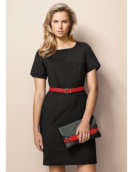 Ladies Short Sleeve Shift Dress in Comfort Wool Stretch