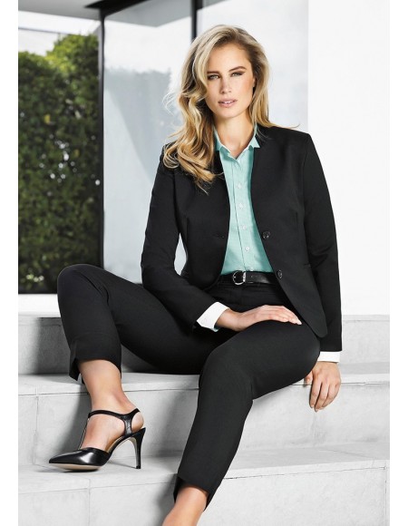 Ladies Short Jacket with Reverse Lapel in Plain Suiting